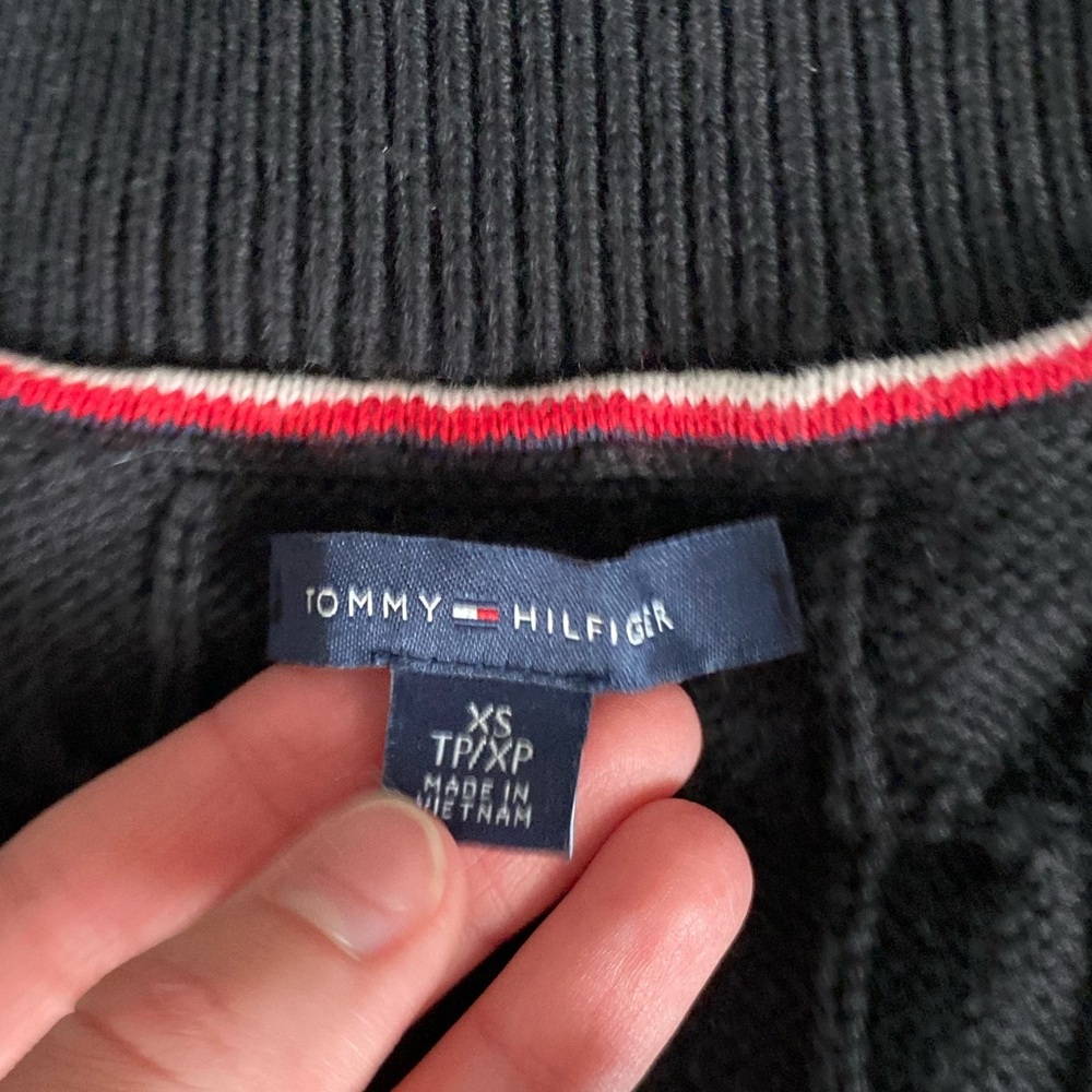 Tommy Hilfiger Black V-Neck Cable Knit Sweater - Picture 3 of 5